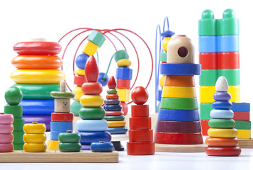 many Colorful wooden pyramids toy
