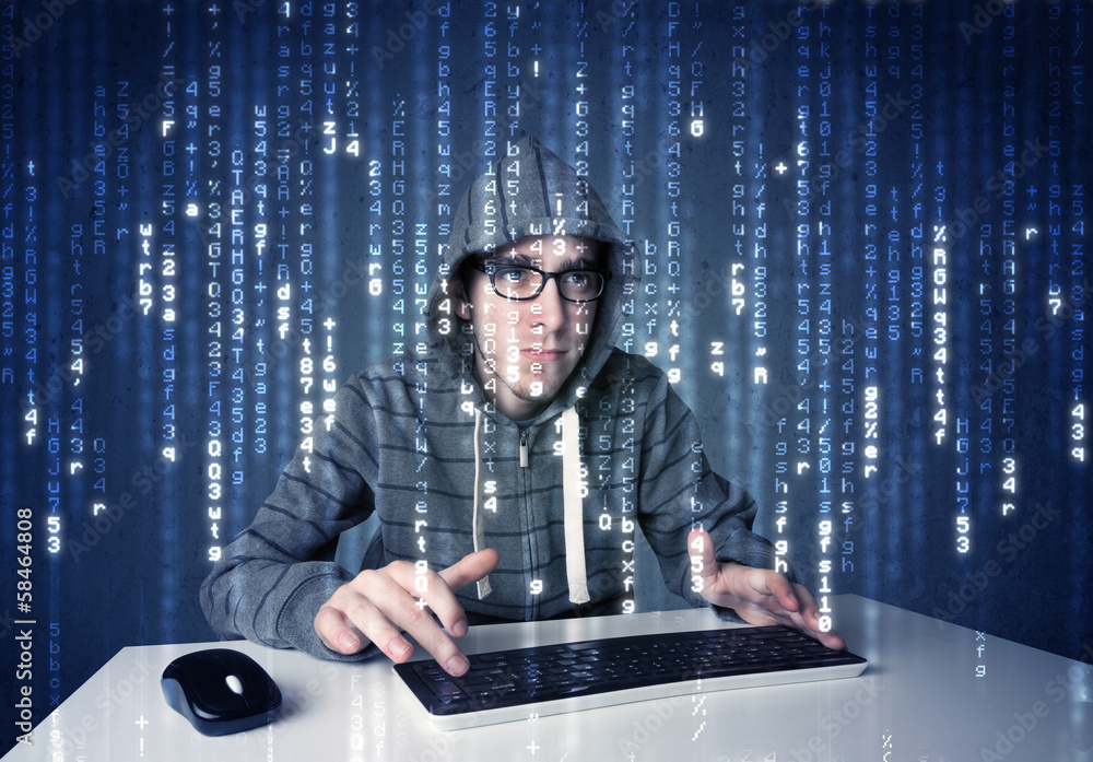 Fototapete Hacker decoding information from futuristic network technology