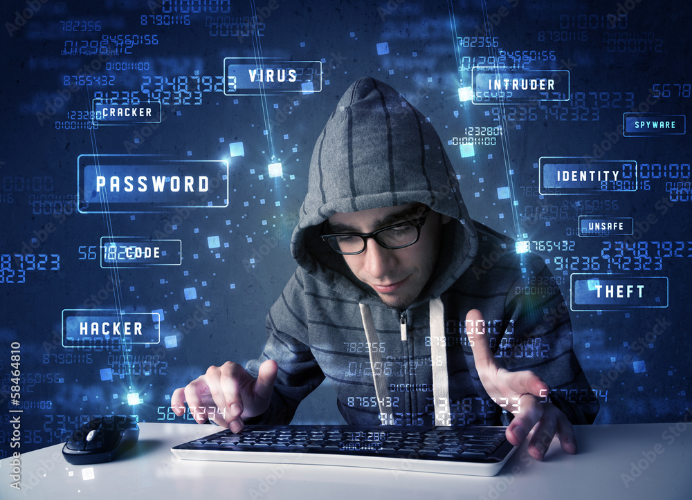 Poster Hacker programing in technology enviroment with cyber icons