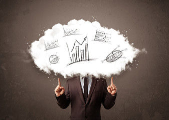 Elegant business man cloud head with hand drawn graphs