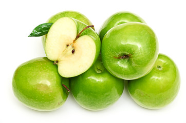 Green apple fruits isolated on white background