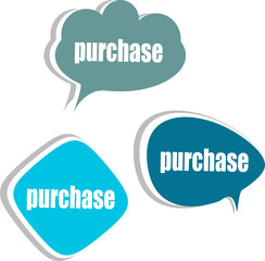 purchase word. set of stickers, labels, tags, clouds