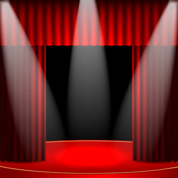 theatrical background.scene and red curtains.Interior for the th