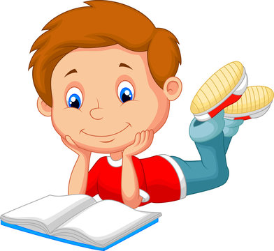 Cute boy cartoon reading book Stock Vector | Adobe Stock