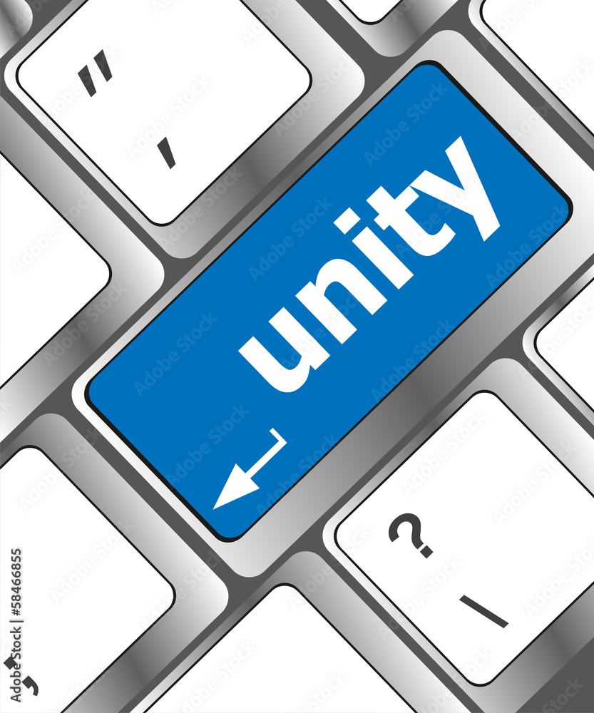 Poster unity word on computer keyboard pc key