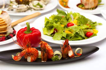 pan fried tiger prawn with curl cucumber