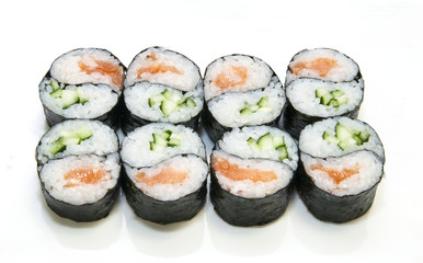 Japanese sushi seafood on a white background