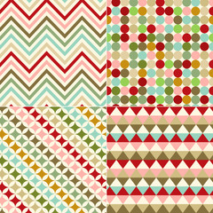 seamless retro polka dots, stripes, zig zag background