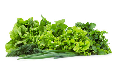 Close up of lettuce, spring onions and green vegetables