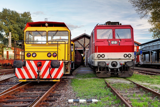 Two trains in depot