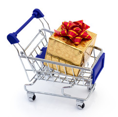 golden gift in shopping cart
