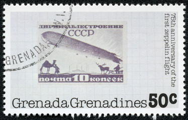 stamp printed in Grenada  shows USSR airship stamp, 1931