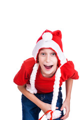 Obraz premium Beautiful happy child Santa amazed and surprised