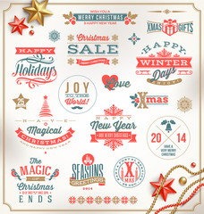 Set of Christmas signs, emblems and Greetings