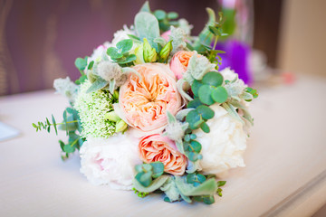 wedding bouquet lying on a table