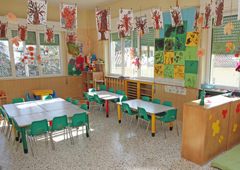 drawings of trees in autumn hanging from the ceiling