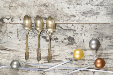 Christmas decoration with candles ribbons and cookies