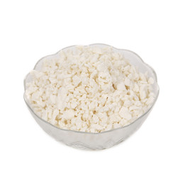 Cottage cheese in glass bowl.