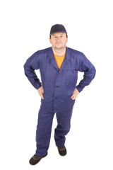 Naklejka premium Worker in blue workwear.