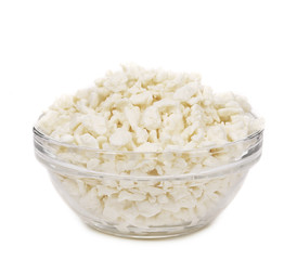 Cottage cheese in glass bowl.