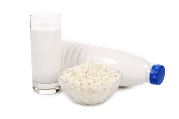 Cottage cheese and milk glass.