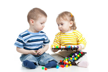 kids play with mosaic toy