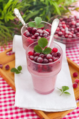 Two glasses of cranberry dessert on the tray