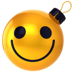 Christmas ball smiley face gold Happy New Year bauble smile face