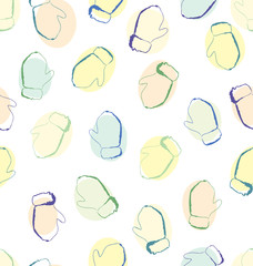 Vector seamless pattern with sketching mittens on the winter bac