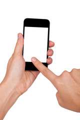 Mobile phone, white background.