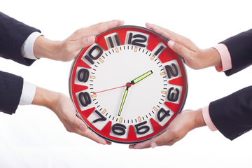Man holding clock hands.