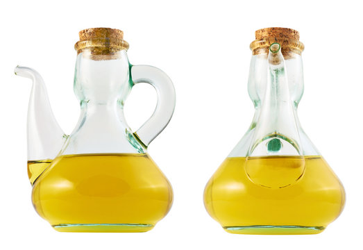 Olive oil glass vessel isolated