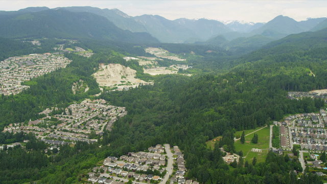 Aerial view residential homes in valley communities, Canada