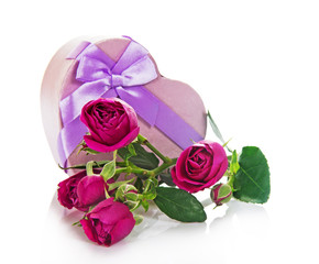 Wonderful branch of a rose and gift box