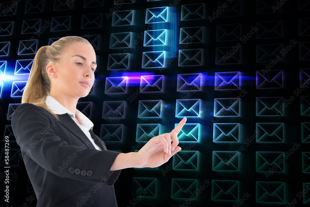 Wall mural Composite image of businesswoman pointing somewhere