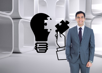 Composite image of smiling businessman standing