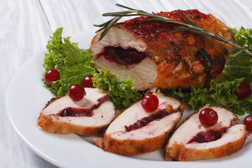 Chicken breast stuffed with cranberries with sauce