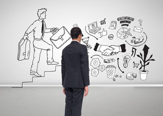 Composite image of businessman turning his back to camera