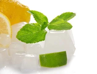 Foto op Canvas Citrus, munt en ijsblokjes © laboko