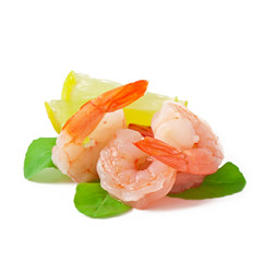 tail of shrimp with fresh lemon and rosemary on the white
