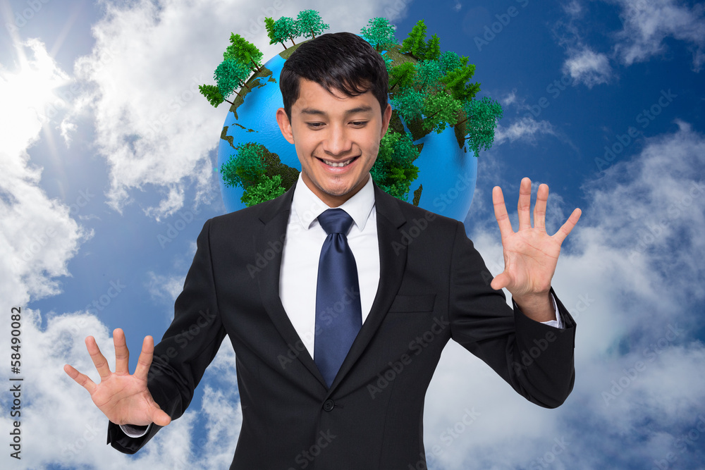 Poster composite image of smiling businessman touching