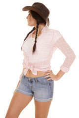 braids shorts pink shirt look back