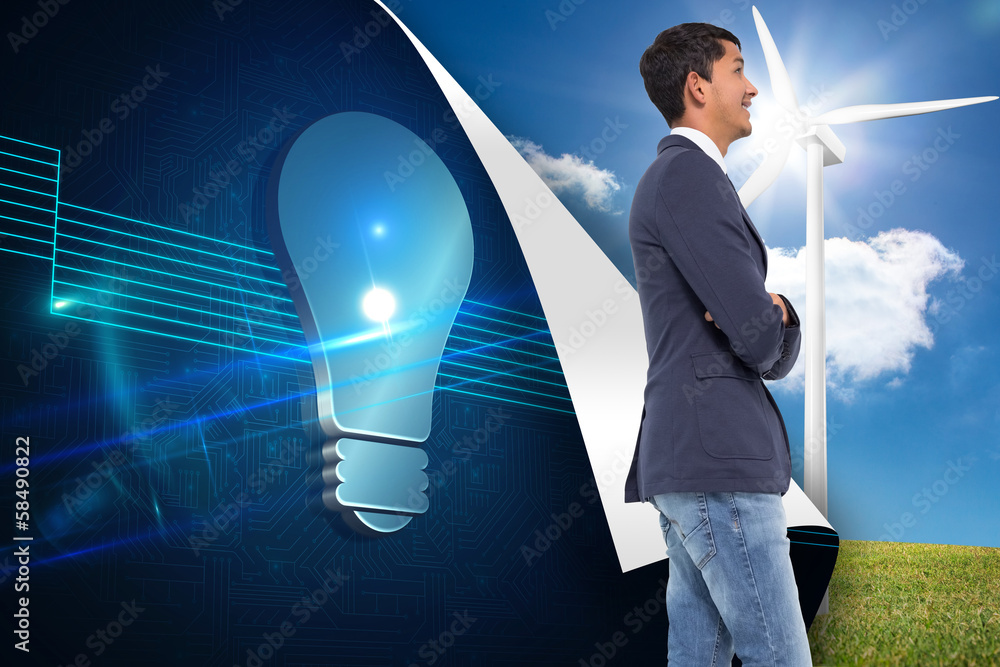 Poster composite image of smiling casual businessman with arms crossed