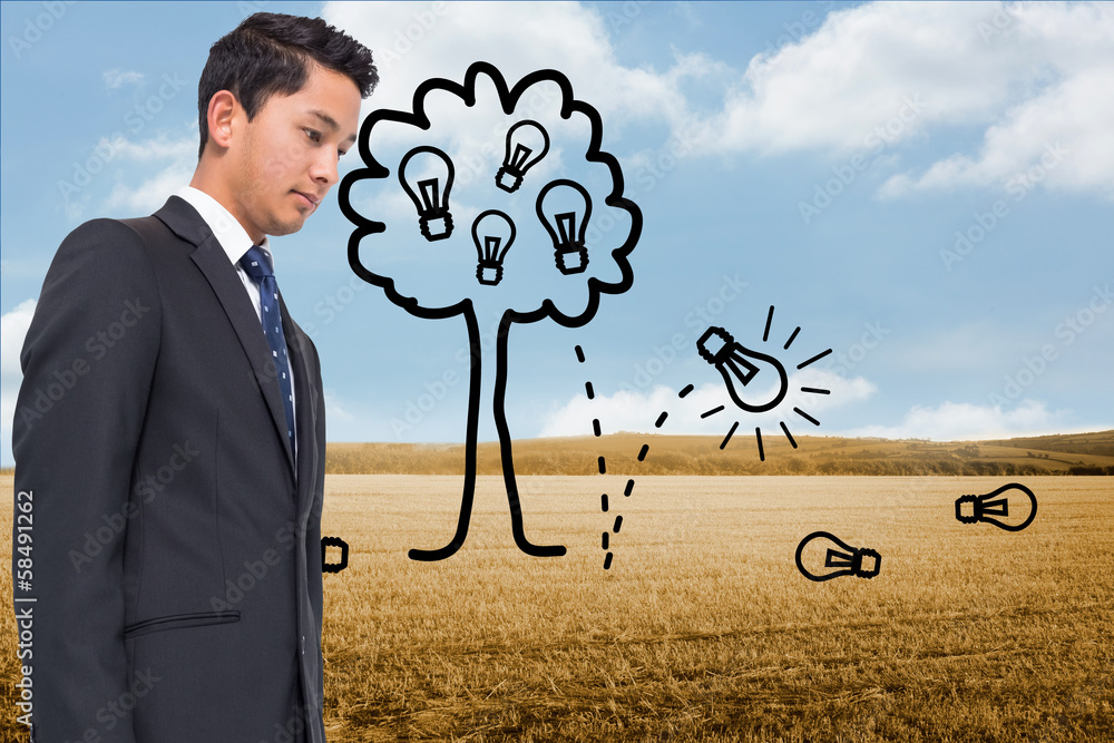 Poster composite image of light bulb tree over countryside