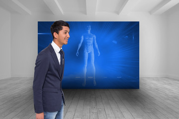 Composite image of smiling casual businessman walking