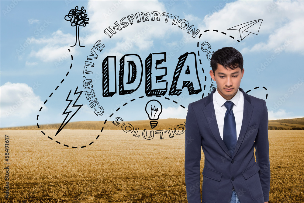 Poster composite image of unsmiling casual businessman walking