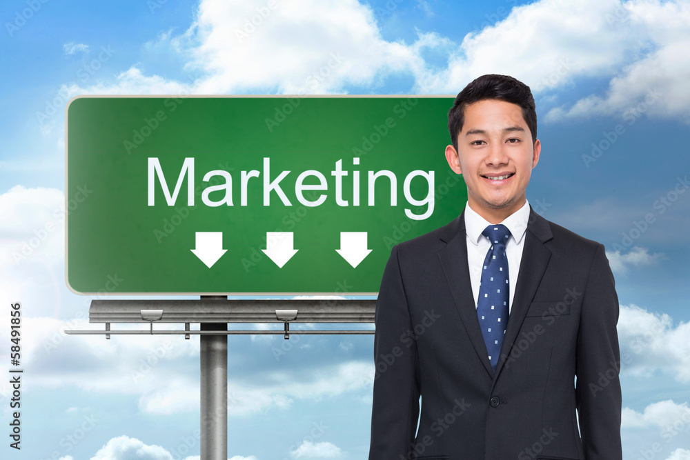 Poster composite image of signpost showing marketing direction