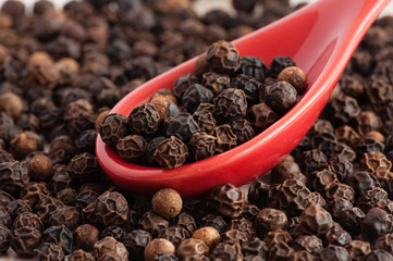 Black pepper grains close up