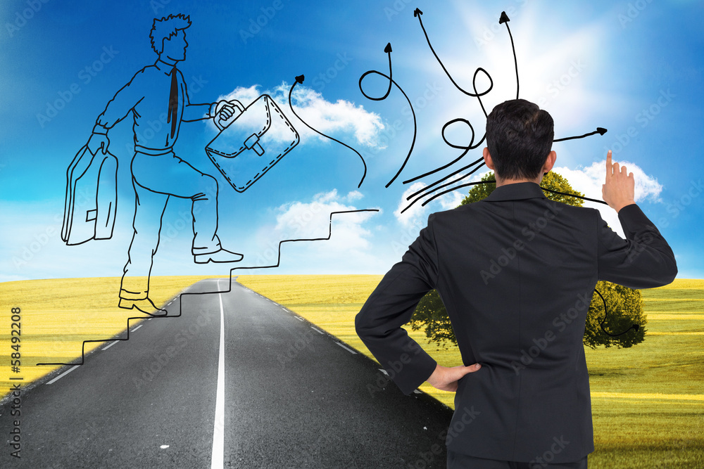 Poster composite image of asian businessman pointing