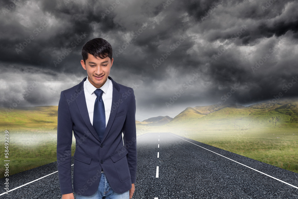 Poster composite image of smiling casual businessman walking
